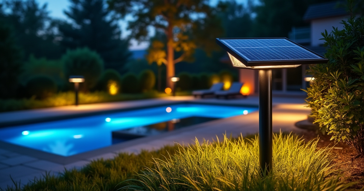 Solar-Balkonleuchten auf einem modernen Balkon im Abendlicht