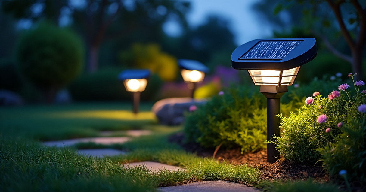 Solar-Pollerleuchte im Garten