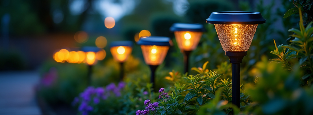 Verschiedene Arten von Solarleuchten im Garten