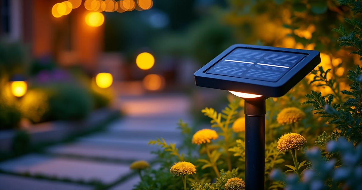 Mehrere Solarleuchten in einem Set nebeneinander aufgestellt